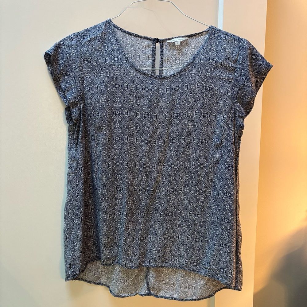 Rose & Thyme Navy Medallion Print Blouse (Size L)